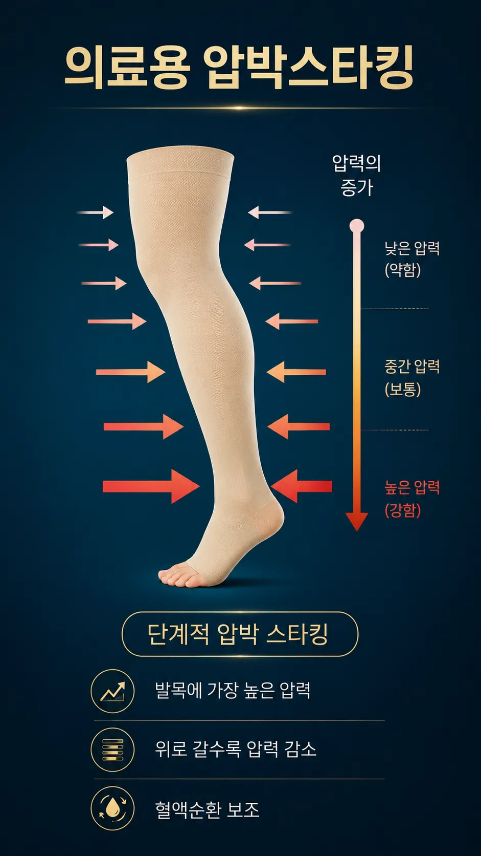 의료용 압박스타킹 단계적 압박 메커니즘 설명