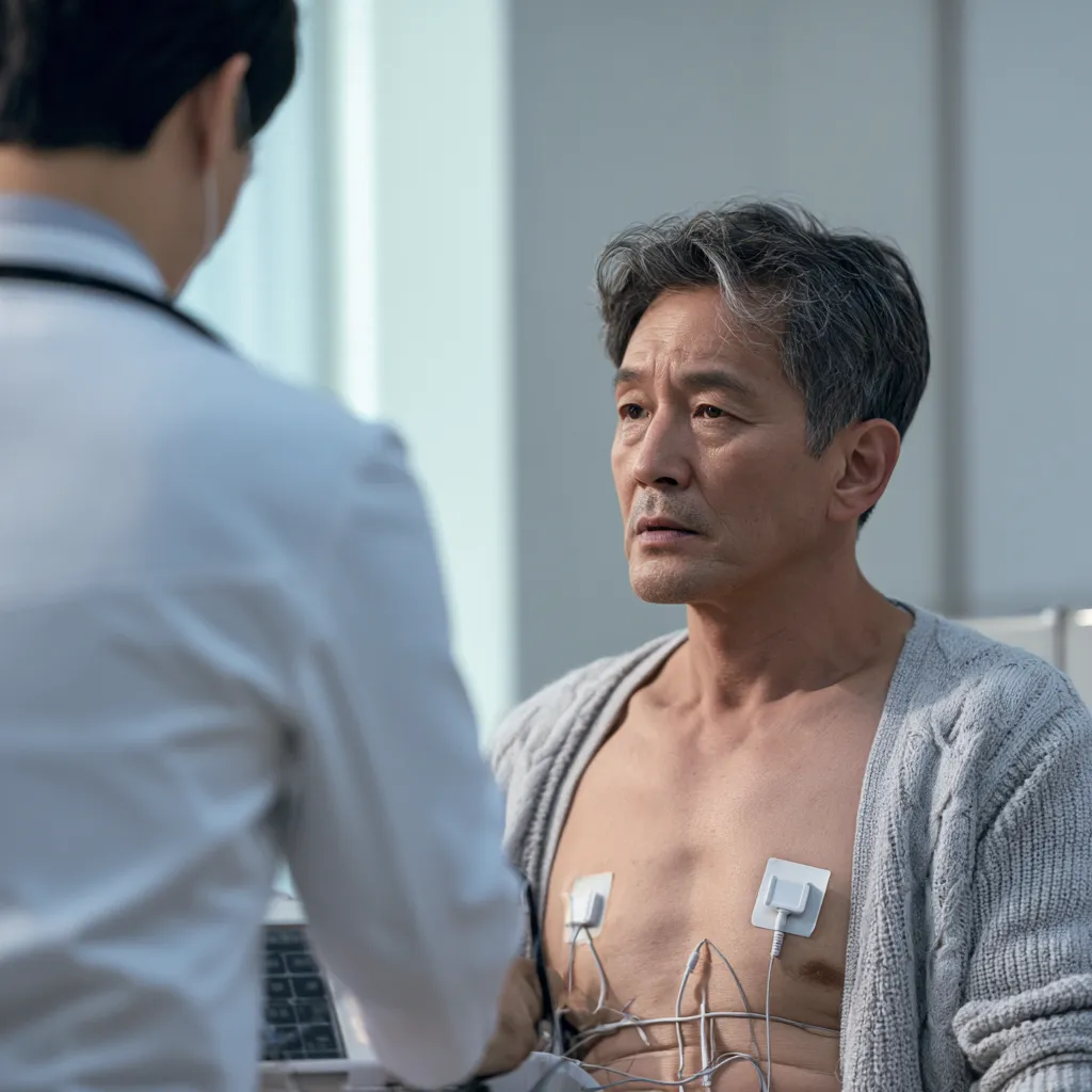 부산 부정맥 검사 심전도 검사를 받는 환자와 의료진