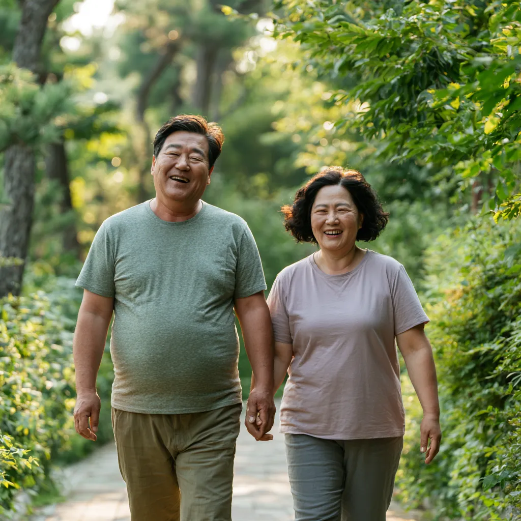 비만과 혈관 건강의 장기적 관리 비만과 혈관 건강을 위해 꾸준한 걷기와 장기적인 체중관리를 실천하는 한국인 성인